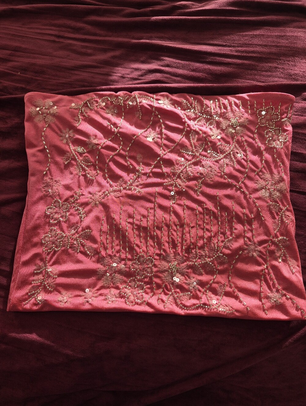 Strapless Pink Sequin-Embroidered Tube Top